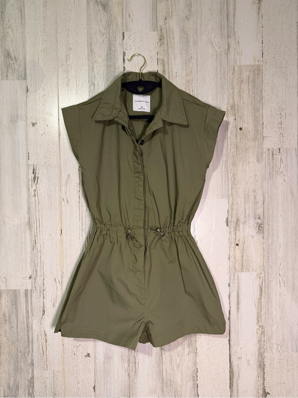 Celebrity Pink Olive Green Utility Romper Size XS Drawstring Waist